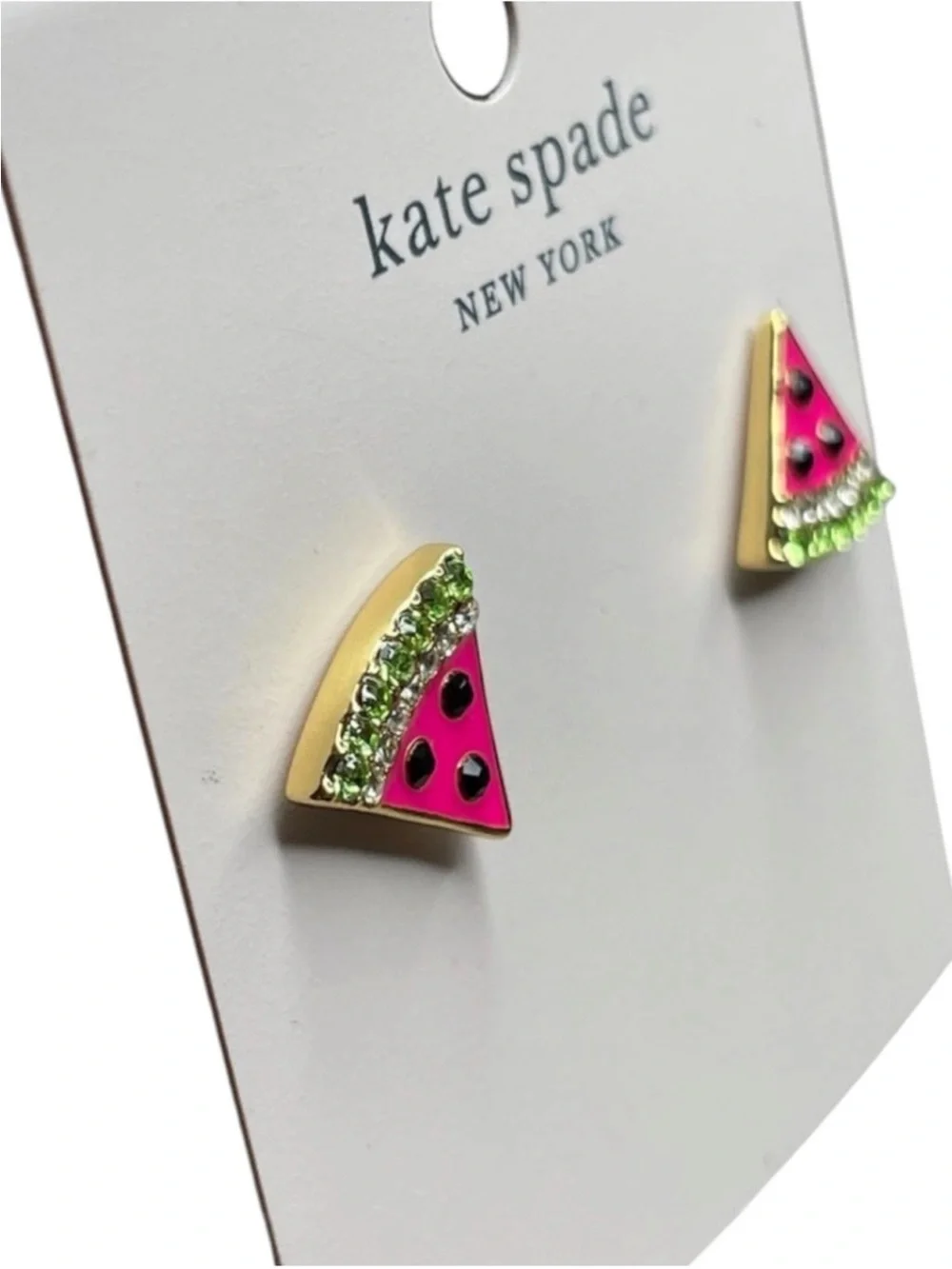 Kate Spade Picnic Perfect Watermelon Stud Earrings NWT Crystal Enamel Gold Tone